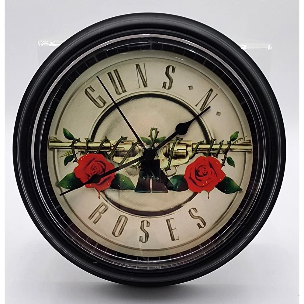 Guns N Roses Wall Clock 9.25in Band Logo Revolver Rose Quartz Black 1980s 1990s